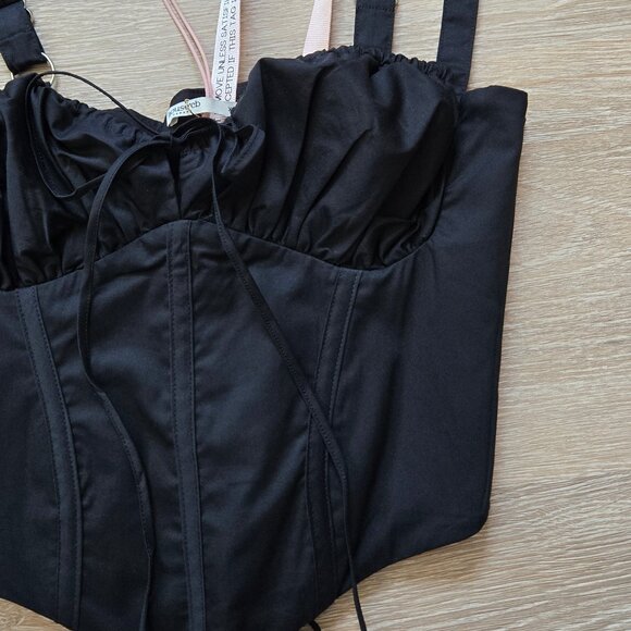 HOUSE OF CB Analia Lace-Up Crop Corset Camisole Black X-Small A/C New With Tags - Picture 6 of 16